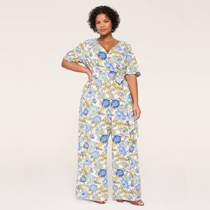 Lane Bryant Lena Blue Floral Wide Leg Surplice Jumpsuit Plus Size 22 NWT